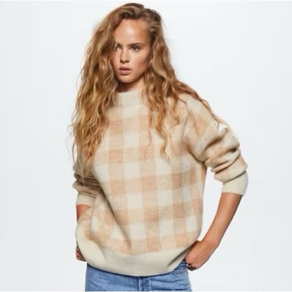 MNG Mango Perkins Collar Gingham Check Sweater